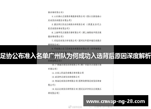足协公布准入名单广州队为何成功入选背后原因深度解析 足协公布准入名单广州队为何成功入选背后原因深度解析